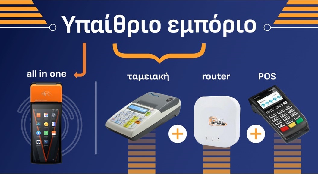 Λύσεις για υπαίθριο εμπόριο: all in one, ταμειακή, router και POS